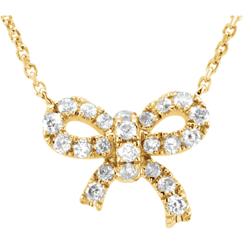 14K Yellow Gold 1/6 CTW  Diamond Bow Necklace