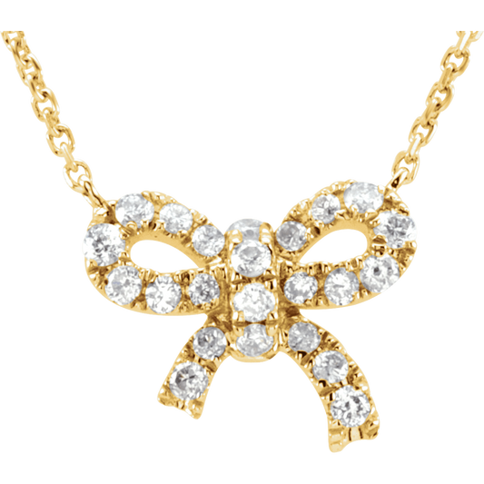 14K Yellow Gold 1/6 CTW  Diamond Bow Necklace