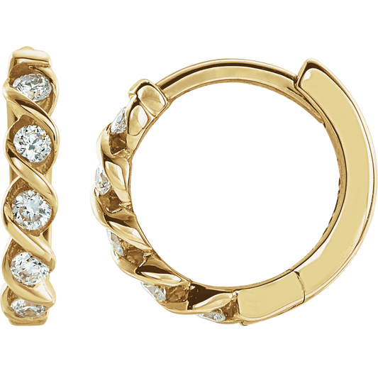 14K Yellow Gold 1/10 CTW Natural Diamond 9 mm Hoop Earrings