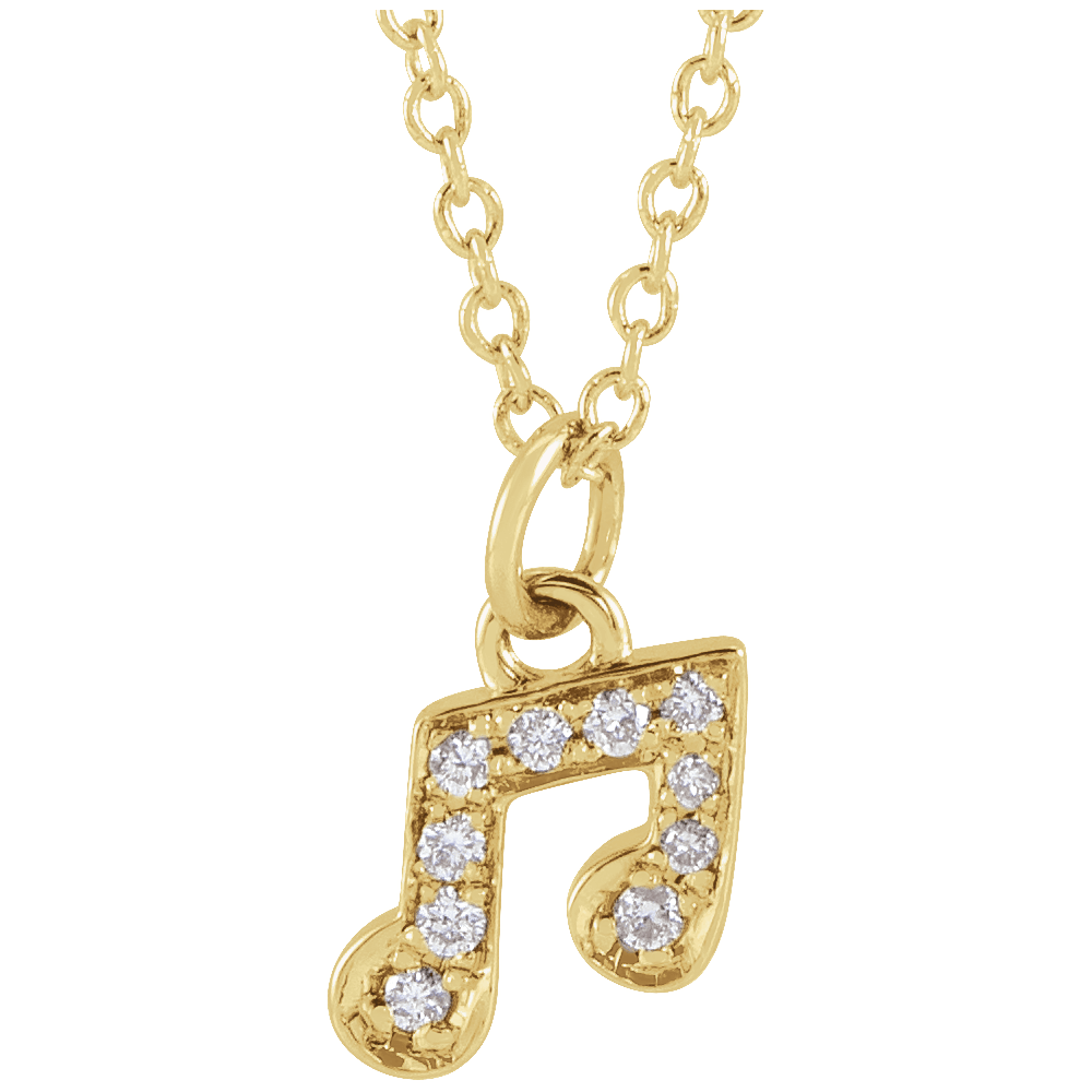 14K Yellow Gold .05 CTW Natural Diamond Petite Music Note Necklace