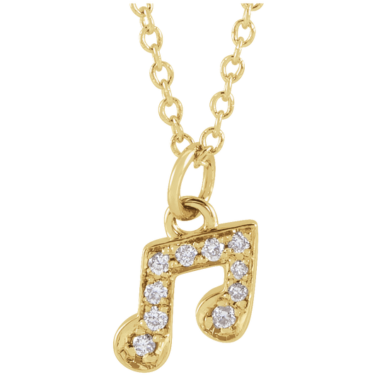 14K Yellow Gold .05 CTW Natural Diamond Petite Music Note Necklace