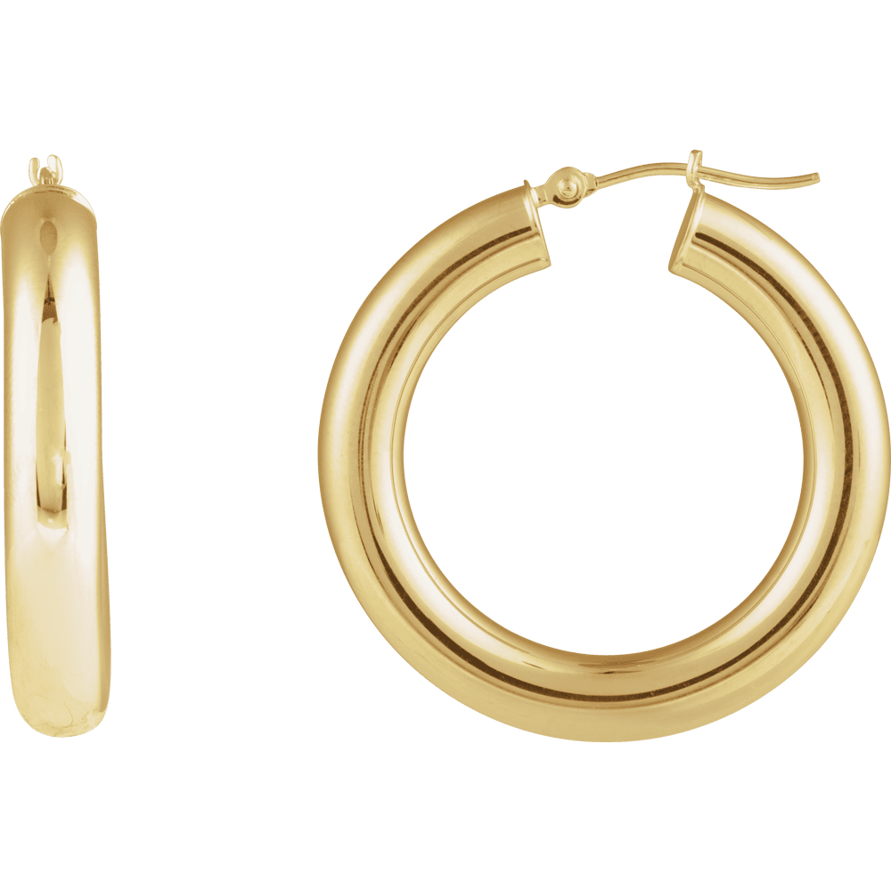 14K Yellow Gold Round Tube 30 mm Hoop Earrings