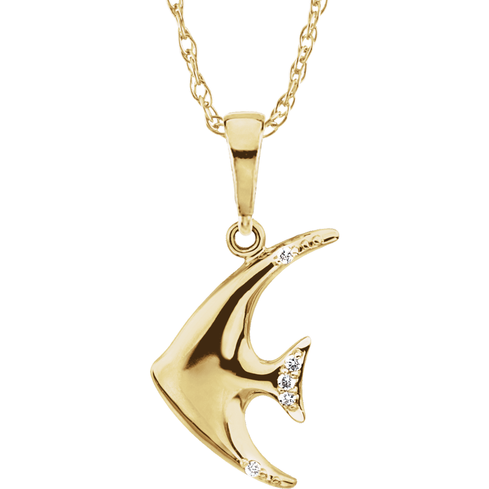 14K Yellow Gold .06 CTW Diamond Angel Fish Necklace