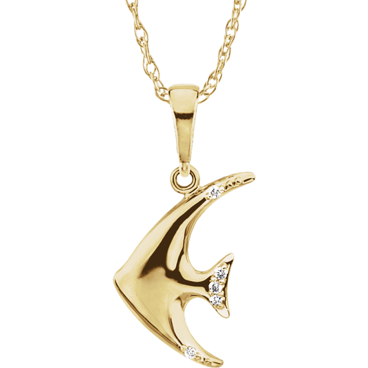 14K Yellow Gold .06 CTW Diamond Angel Fish Necklace