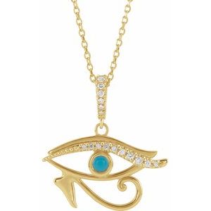 14K Yellow Gold Natural Turquoise & .08 CTW Diamond Eye of Horus Necklace