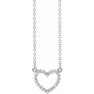 14K White .08 CTW Natural Diamond Petite Heart 16" Necklace