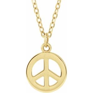 14K Yellow Gold Peace Symbol Necklace