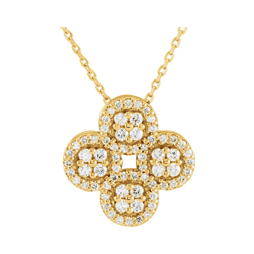 14K Yellow Gold 1/2 CTW Diamond Clover Necklace