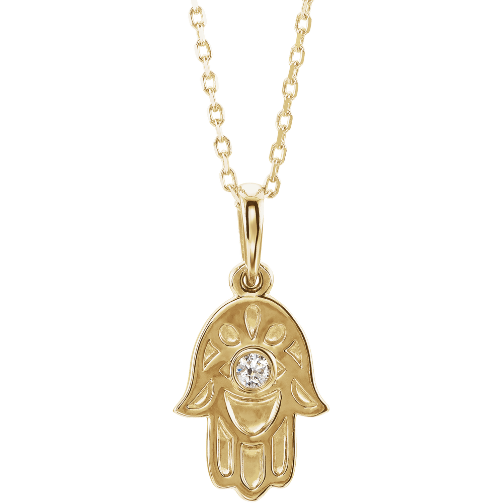 14K Yellow Gold .03 CTW Diamond Hamsa Necklace