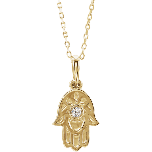 14K Yellow Gold .03 CTW Diamond Hamsa Necklace