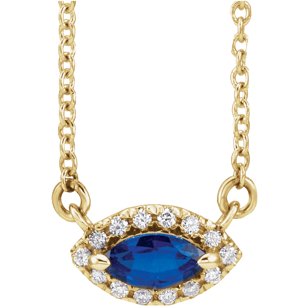 14K Yellow Gold Lab-Grown Blue Sapphire & .05 CTW Diamond Halo Necklace