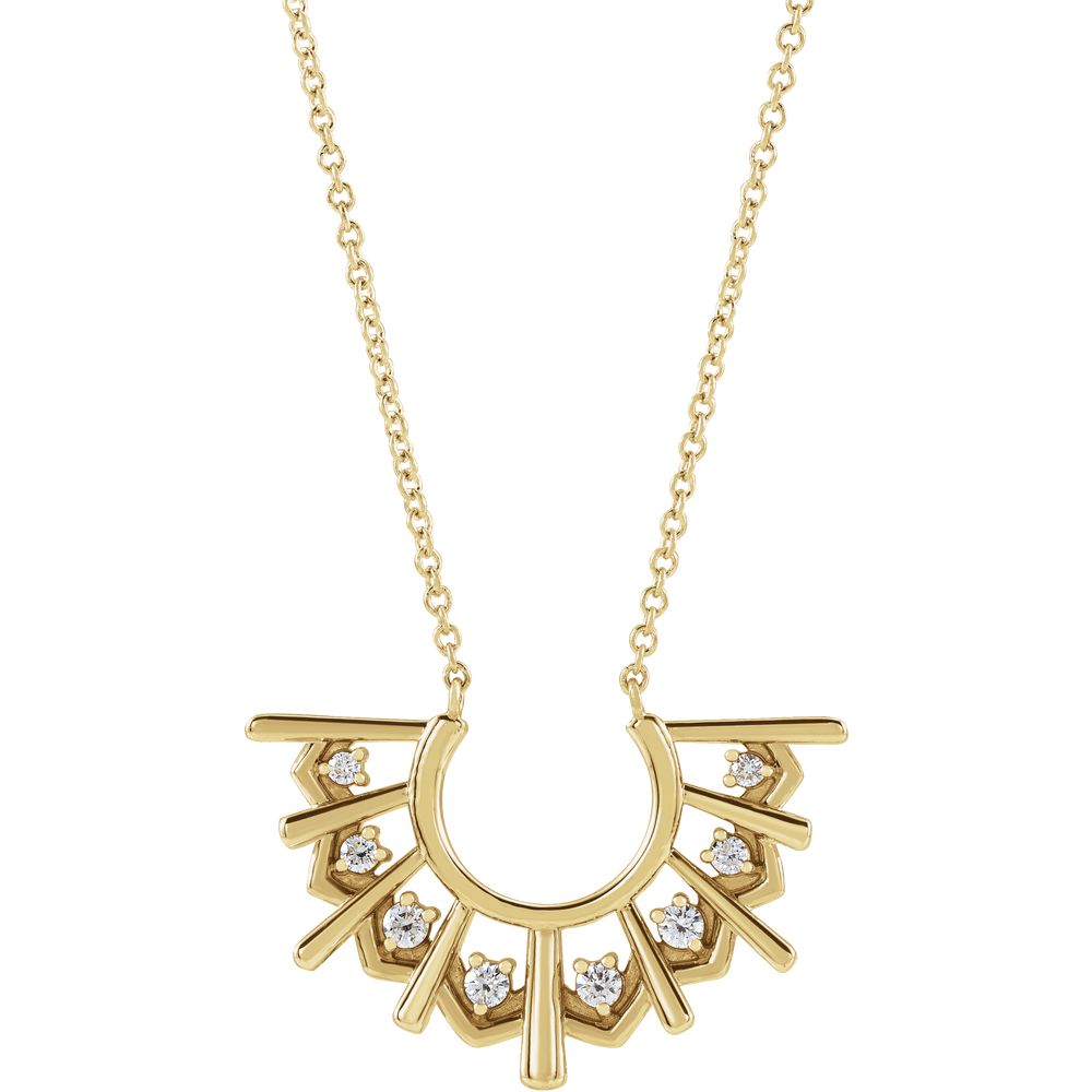 14K Yellow Gold 1/8 CTW Diamond Fan Necklace