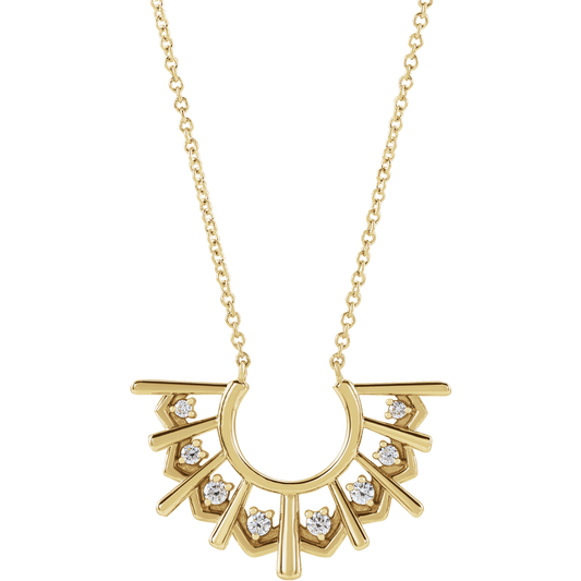 14K Yellow Gold 1/8 CTW Diamond Fan Necklace