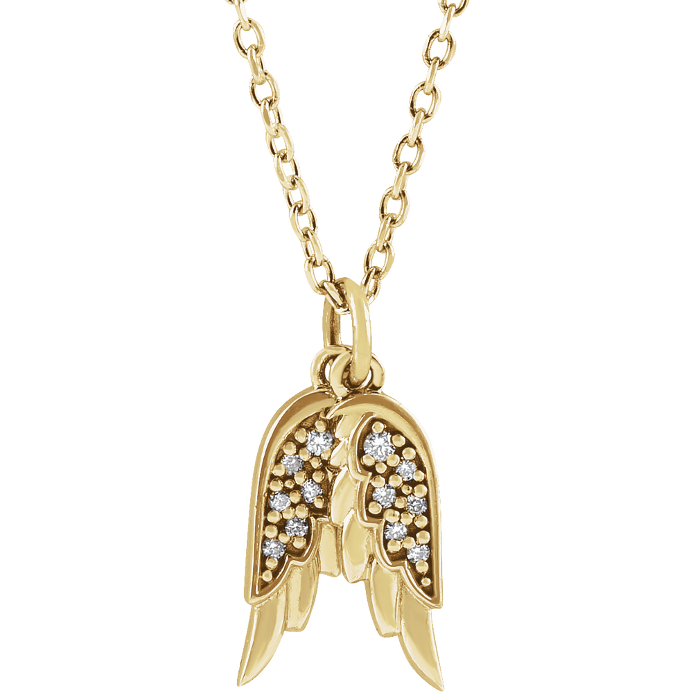 14K Yellow Gold .03 CTW Diamond Angel Wings Necklace