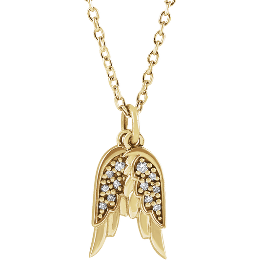 14K Yellow Gold .03 CTW Diamond Angel Wings Necklace