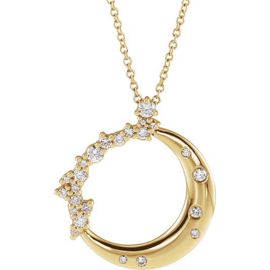 14K Yellow Gold 1/4 CTW Diamond Crescent Moon Necklace