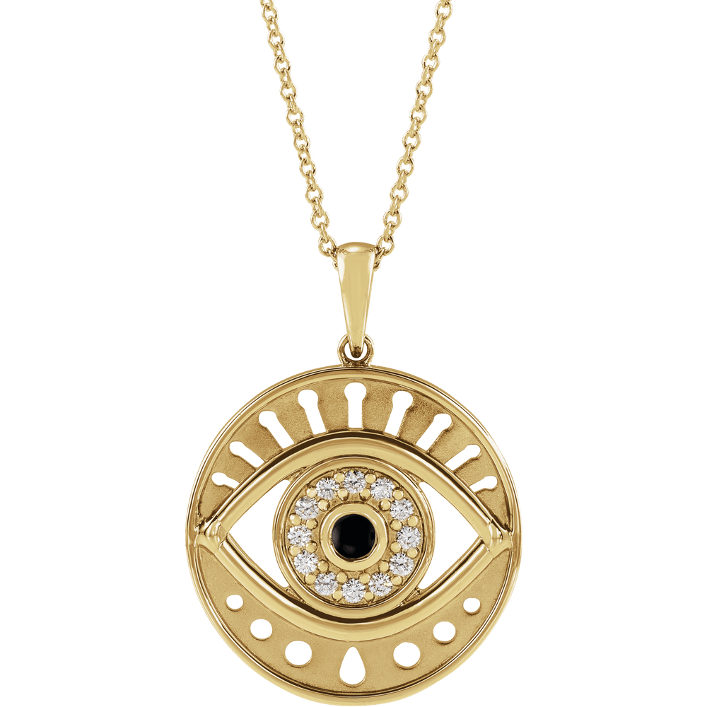 14K Yellow Gold Natural Black Onyx & 1/6 CTW Diamond Evil Eye Necklace