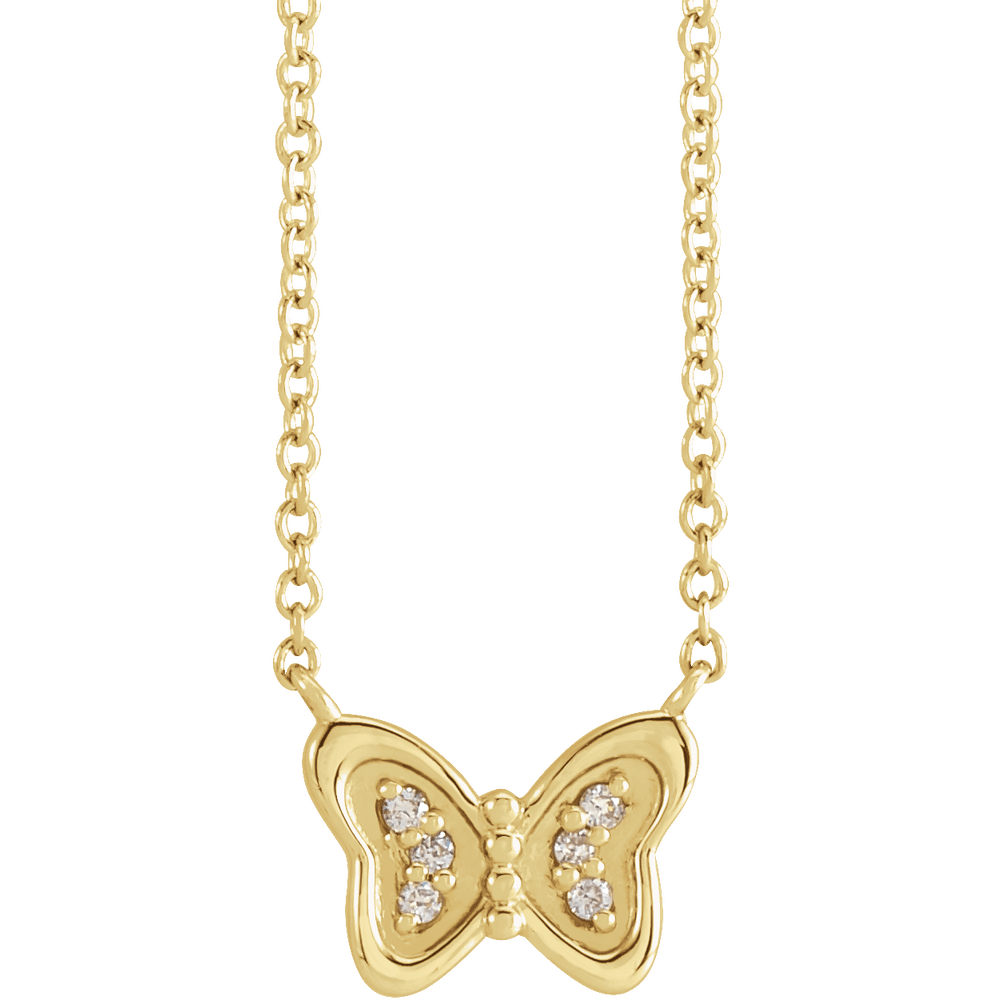 14K Yellow Gold .025 CTW Diamond Butterfly Necklace