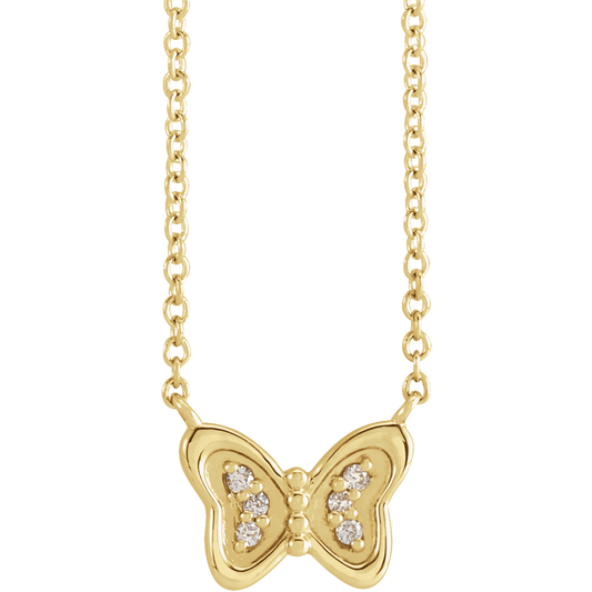 14K Yellow Gold .025 CTW Diamond Butterfly Necklace