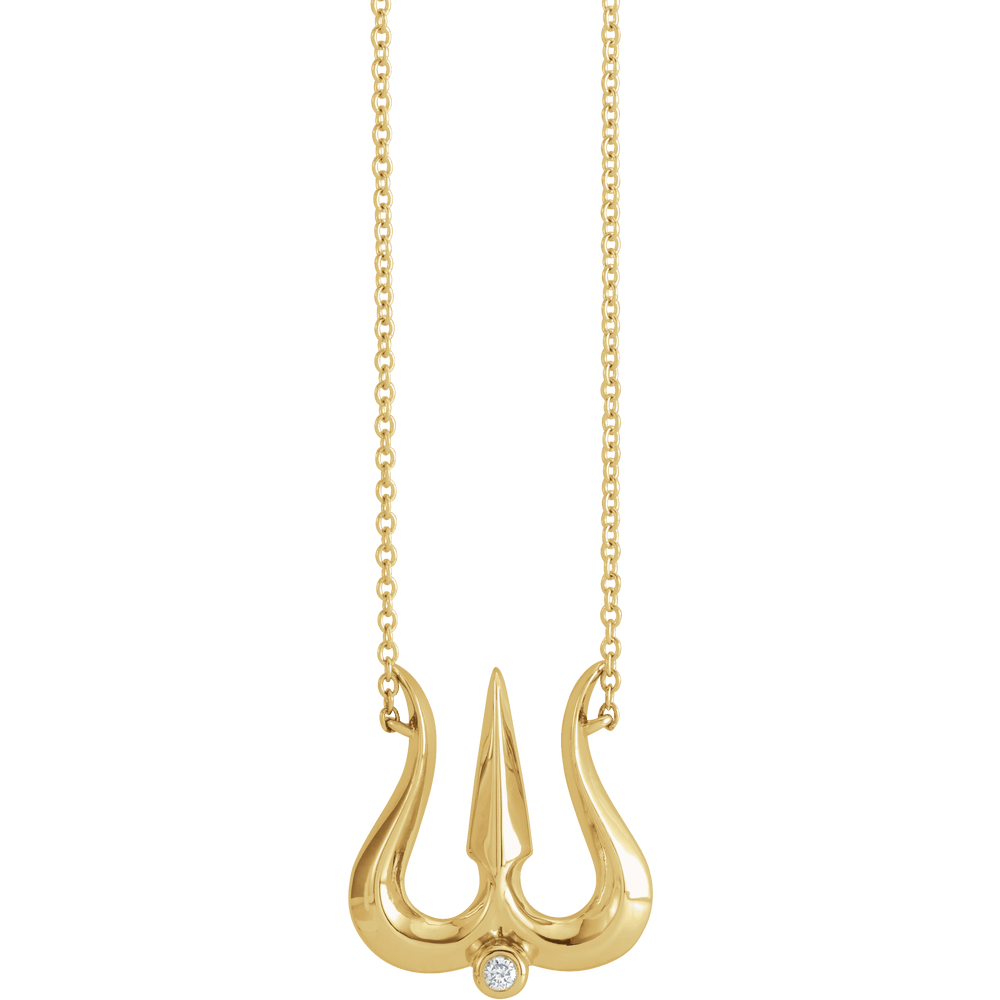 14K Yellow Gold .03 CT Diamond Shiva Trishula Necklace