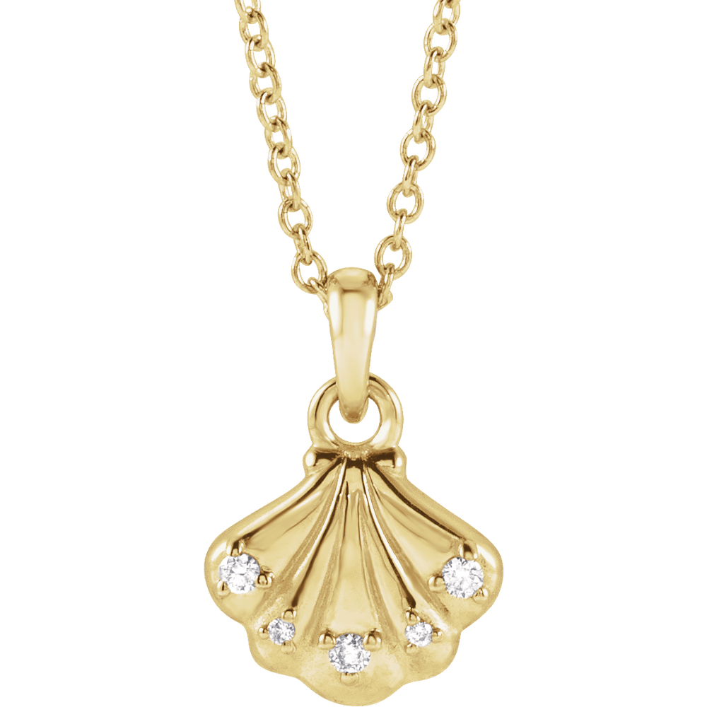 14K Yellow Gold .03 CTW Diamond Seashell Necklace