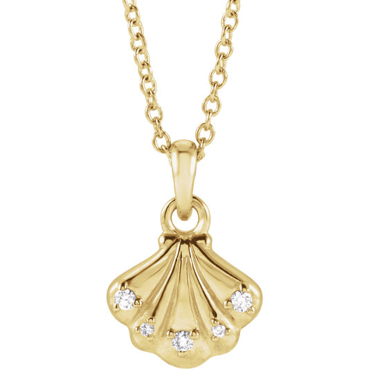 14K Yellow Gold .03 CTW Diamond Seashell Necklace