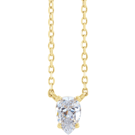 14K Yellow Gold 1/3 CT Natural Diamond Solitaire Necklace