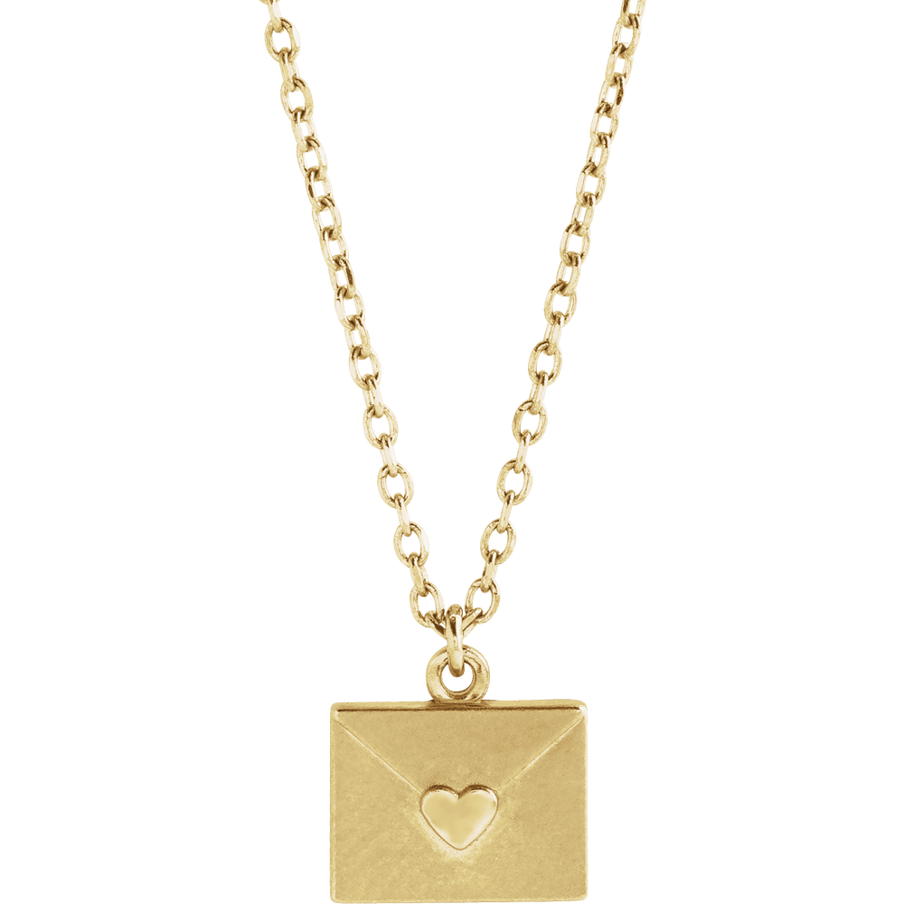 14K Yellow Gold Heart Envelope Necklace