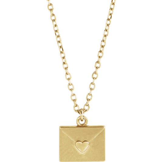 14K Yellow Gold Heart Envelope Necklace