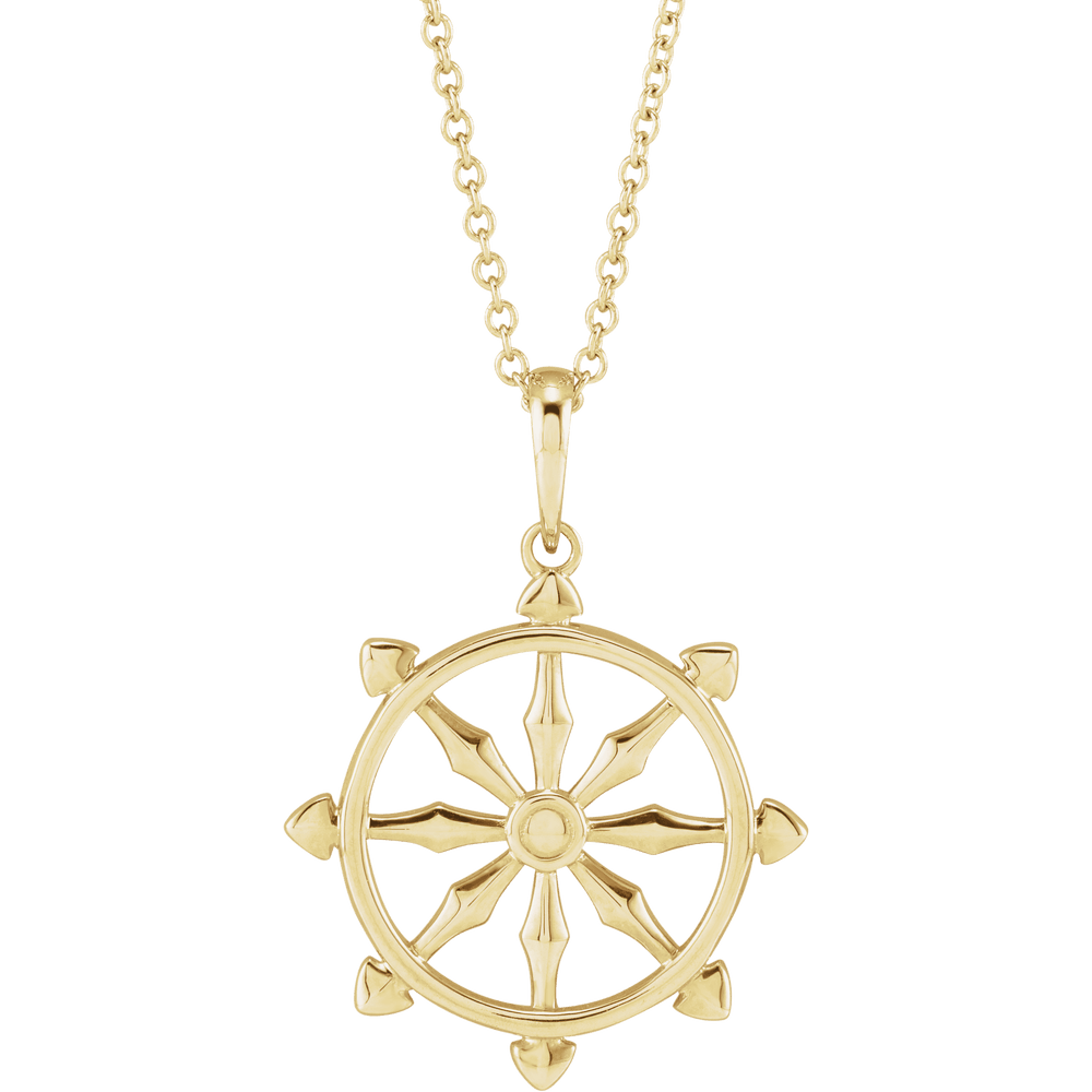 14K Yellow Gold Dharmachakra Wheel Necklace