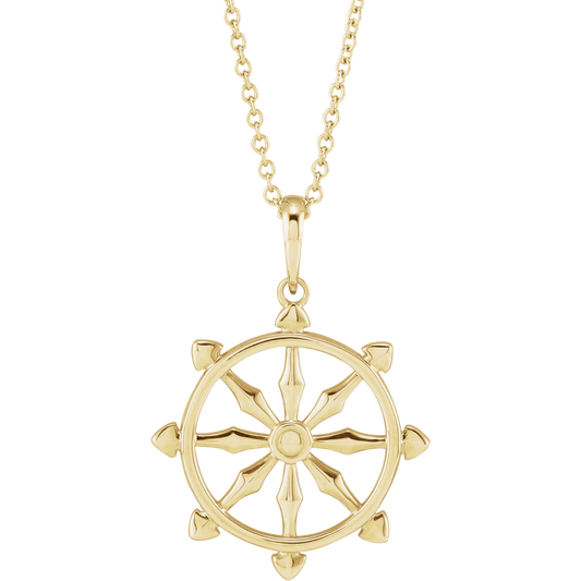 14K Yellow Gold Dharmachakra Wheel Necklace