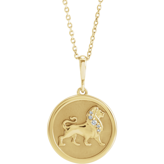 14K Yellow Gold .02 CTW Diamond Lion Necklace