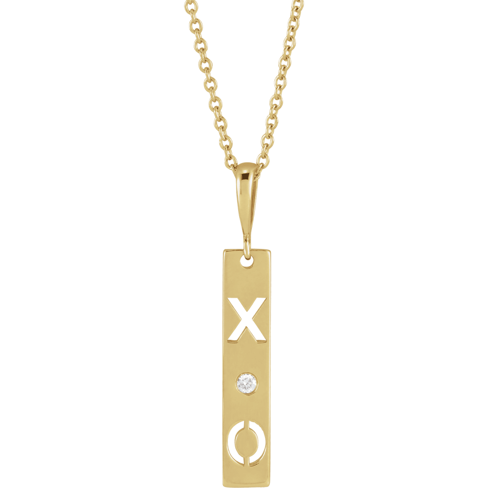 14K Yellow Gold .0075 CT Natural Diamond XO Bar Necklace