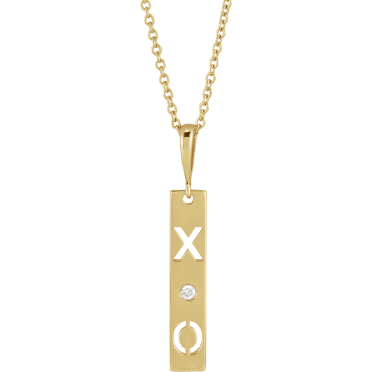 14K Yellow Gold .0075 CT Natural Diamond XO Bar Necklace