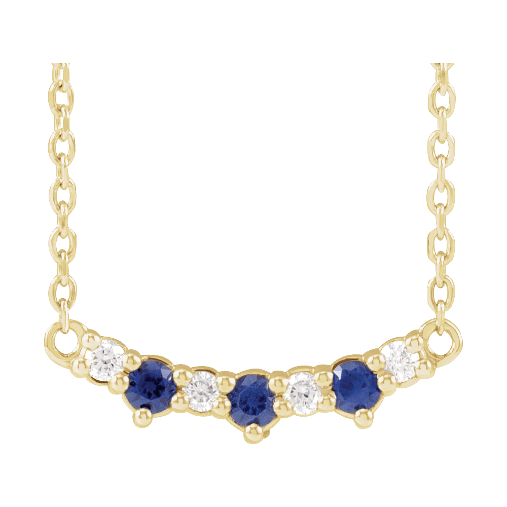 14K Yellow Gold Lab-Grown Blue Sapphire & .05 CTW Diamond Three-Stone Bar Necklace