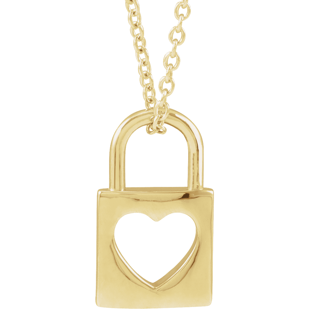 14K Yellow Gold 13.6x9 mm Heart Lock Necklace