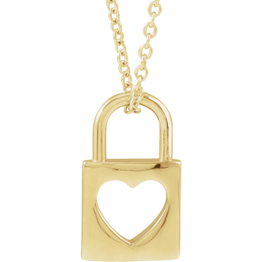 14K Yellow Gold 13.6x9 mm Heart Lock Necklace