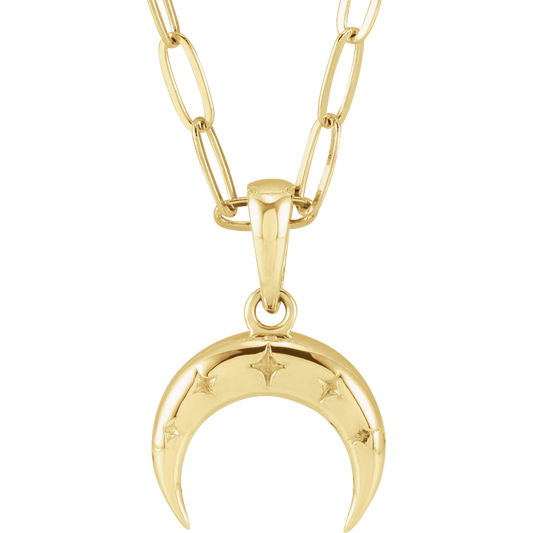 14K Yellow Gold Crescent Moon Necklace