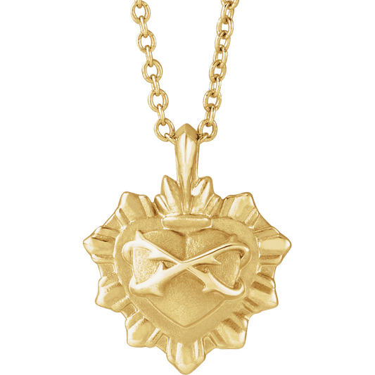 14K Yellow Gold Sacred Heart Necklace