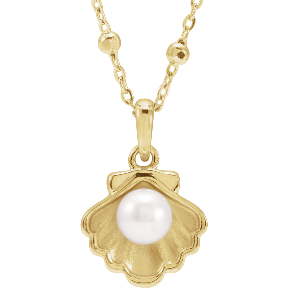 14K Yellow Gold Cultured White Freshwater Pearl Necklace