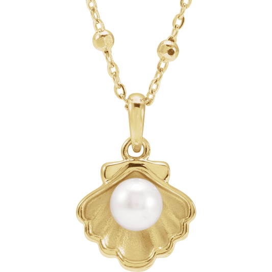 14K Yellow Gold Cultured White Freshwater Pearl Necklace