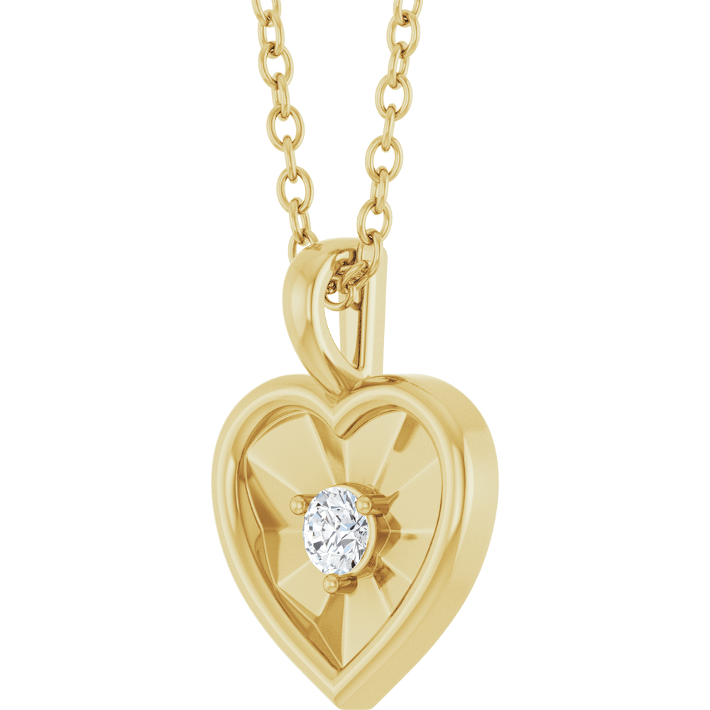 14K Yellow Gold 1/10 CT Diamond Heart Necklace