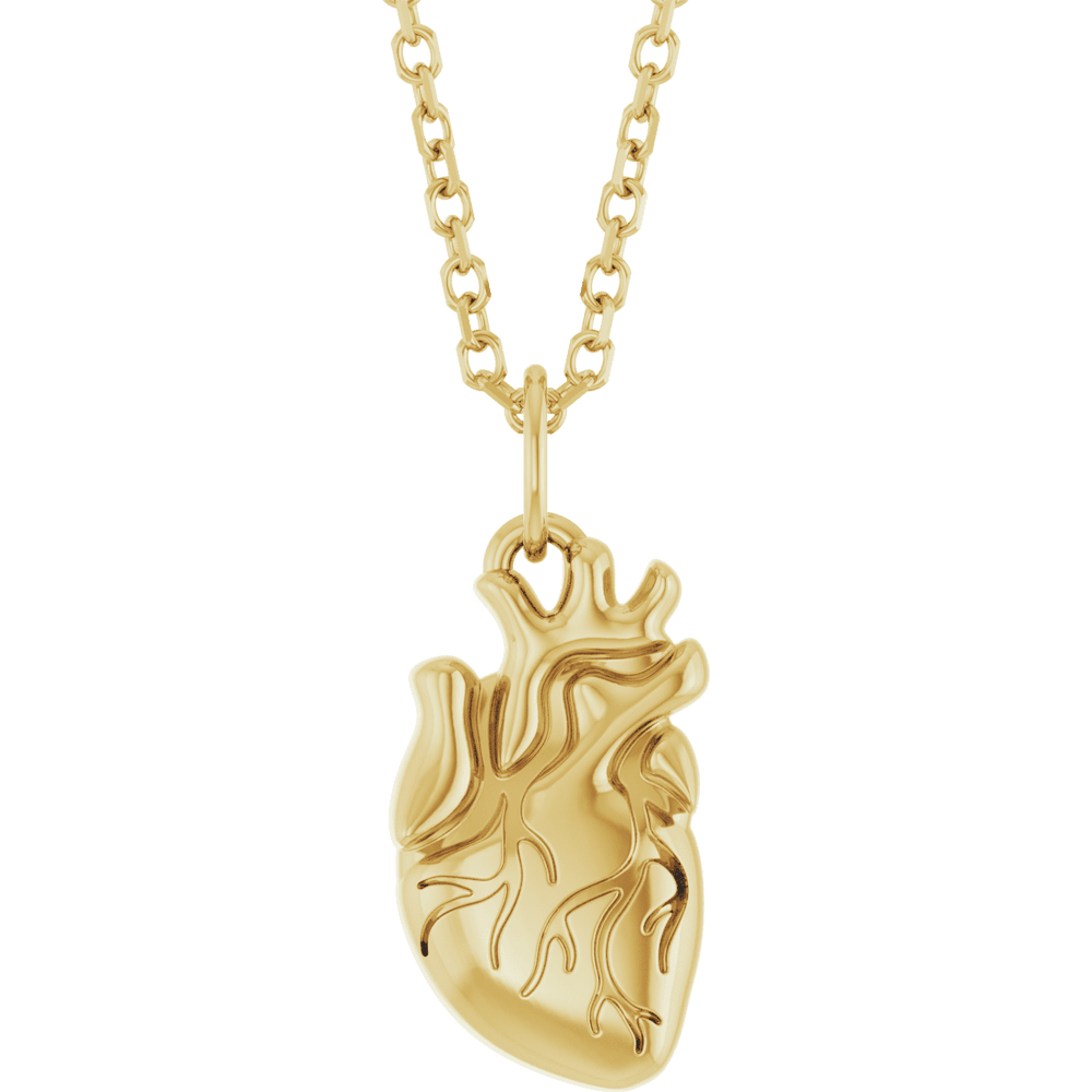 14K Yellow Gold Anatomical Heart Necklace