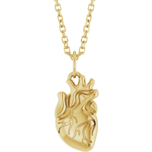 14K Yellow Gold Anatomical Heart Necklace