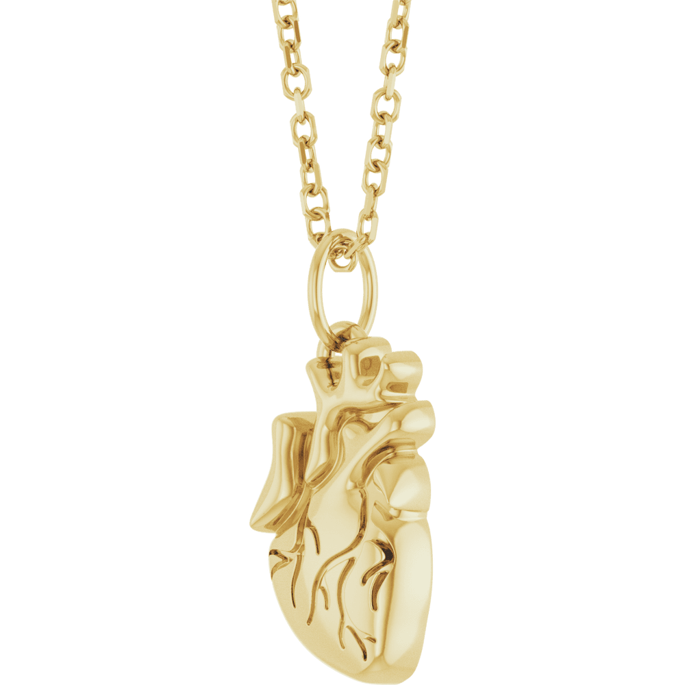 14K Yellow Gold Anatomical Heart Necklace