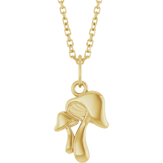 14K Yellow Gold Mushroom Necklace