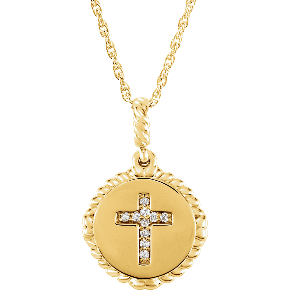 14K Yellow Gold .04 CTW Diamond Cross Rope Necklace