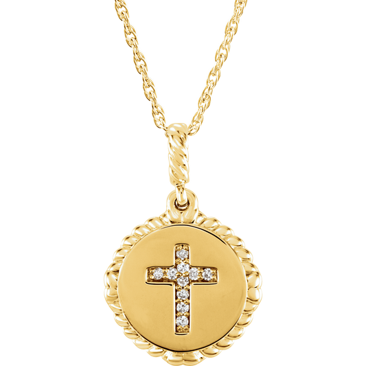 14K Yellow Gold .04 CTW Diamond Cross Rope Necklace