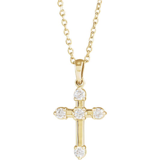 14K Yellow Gold 1/6 CTW Natural Diamond Cross Necklace