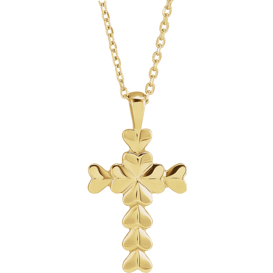 14K Yellow Gold Heart Cross Necklace